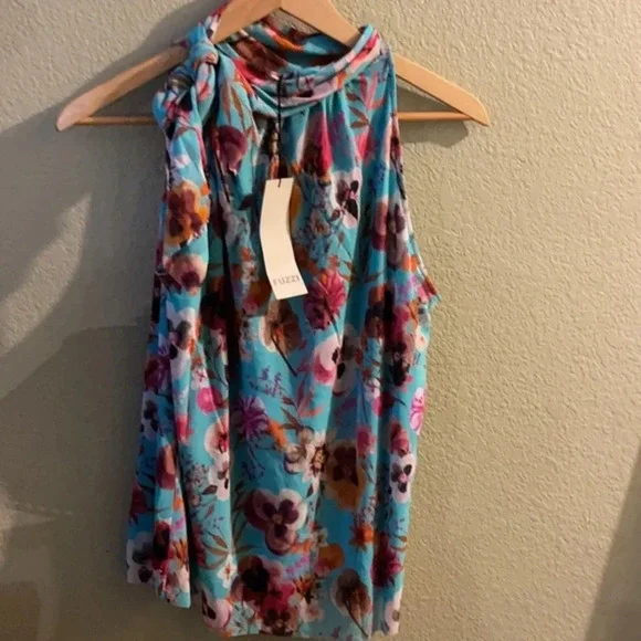 FUZZI Floral Halter Neck Swing Top, Size XL - Picture 13 of 16
